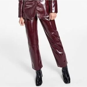 NWT LNA Women's Burgundy Faux Leather Pants Red Purple Crinkle Straight Leg XL